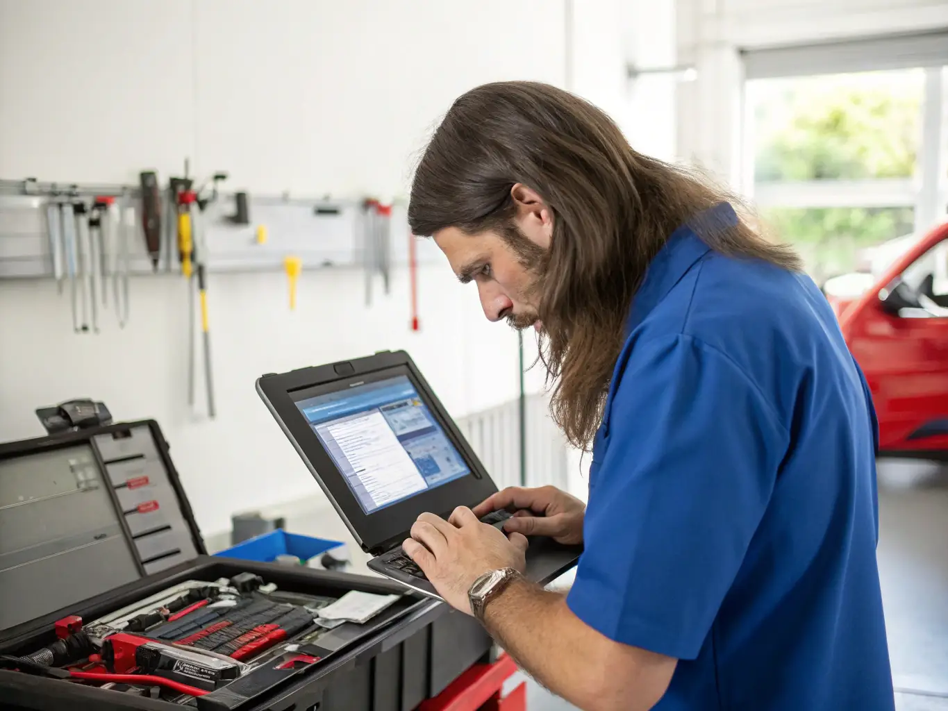 A technician working on a desktop computer with diagnostic tools, illustrating Intratech Inc.'s software troubleshooting expertise.