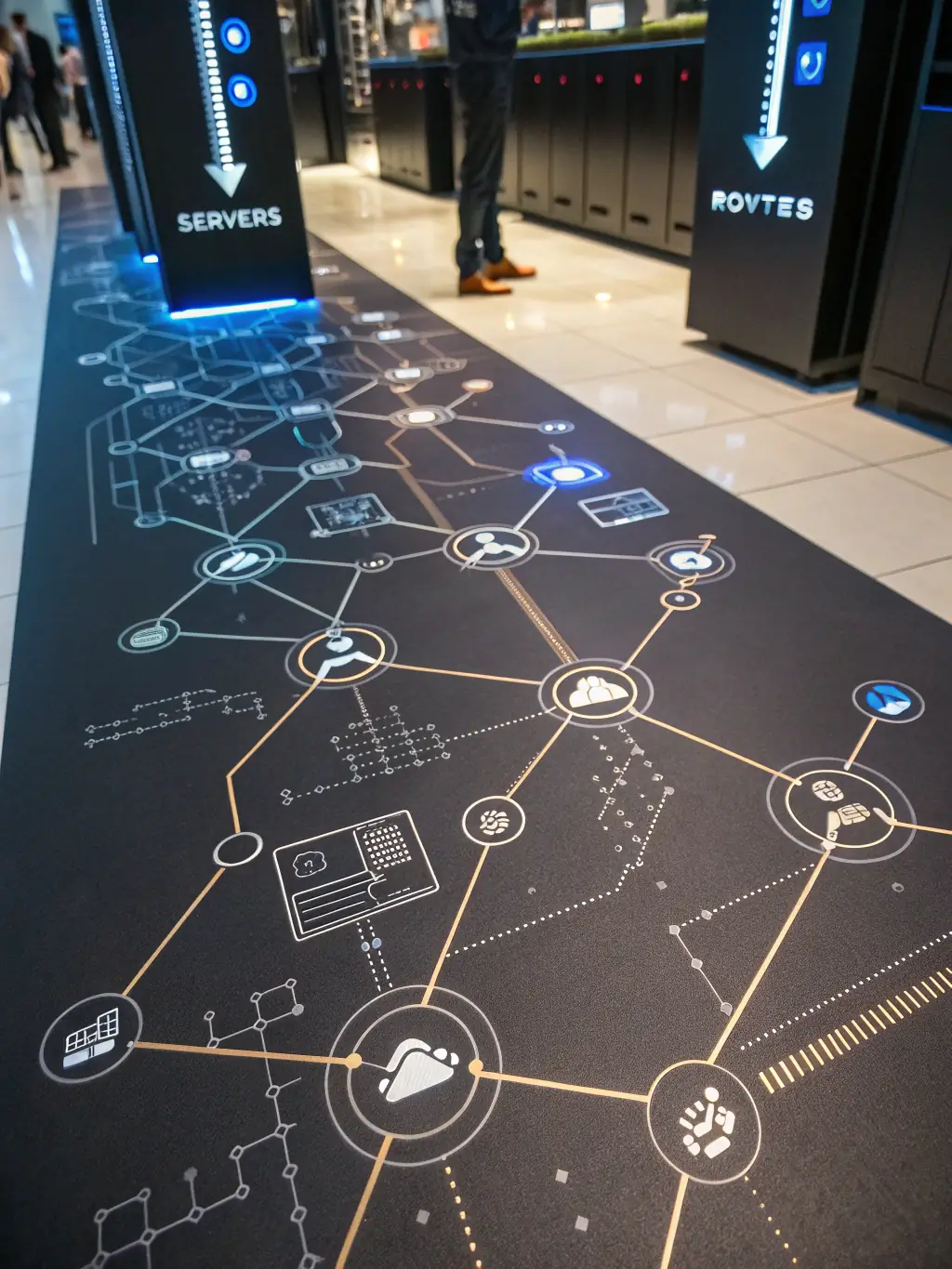 A network diagram showing interconnected devices and servers, highlighting the complexity and importance of network infrastructure.
